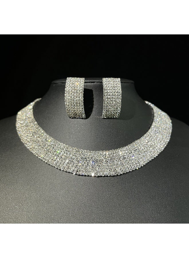 Ucanbe Luxury Full Rhinestone Claw Chain Necklace & Earrings Set – Multi-Layer Collar Necklace for Evening Dresses - Image 1